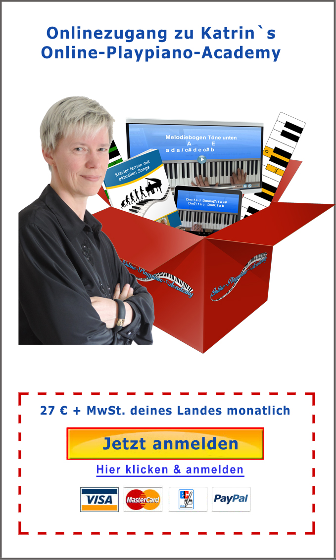 Jetzt anmelden und Songs frei Klavier spielen lernen mit Katrin Kayser - hier bestellen
